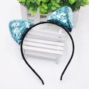 Diona J Bling Sparkle Cat Sky Blue Ear Headband Hairband For Kid Halloween Party